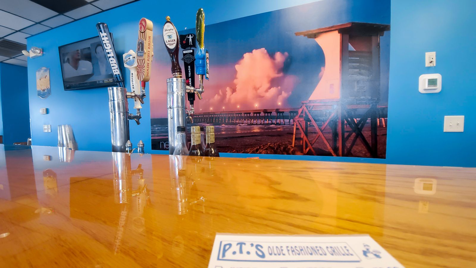 Beach scene printed directly on a bar's interior wall