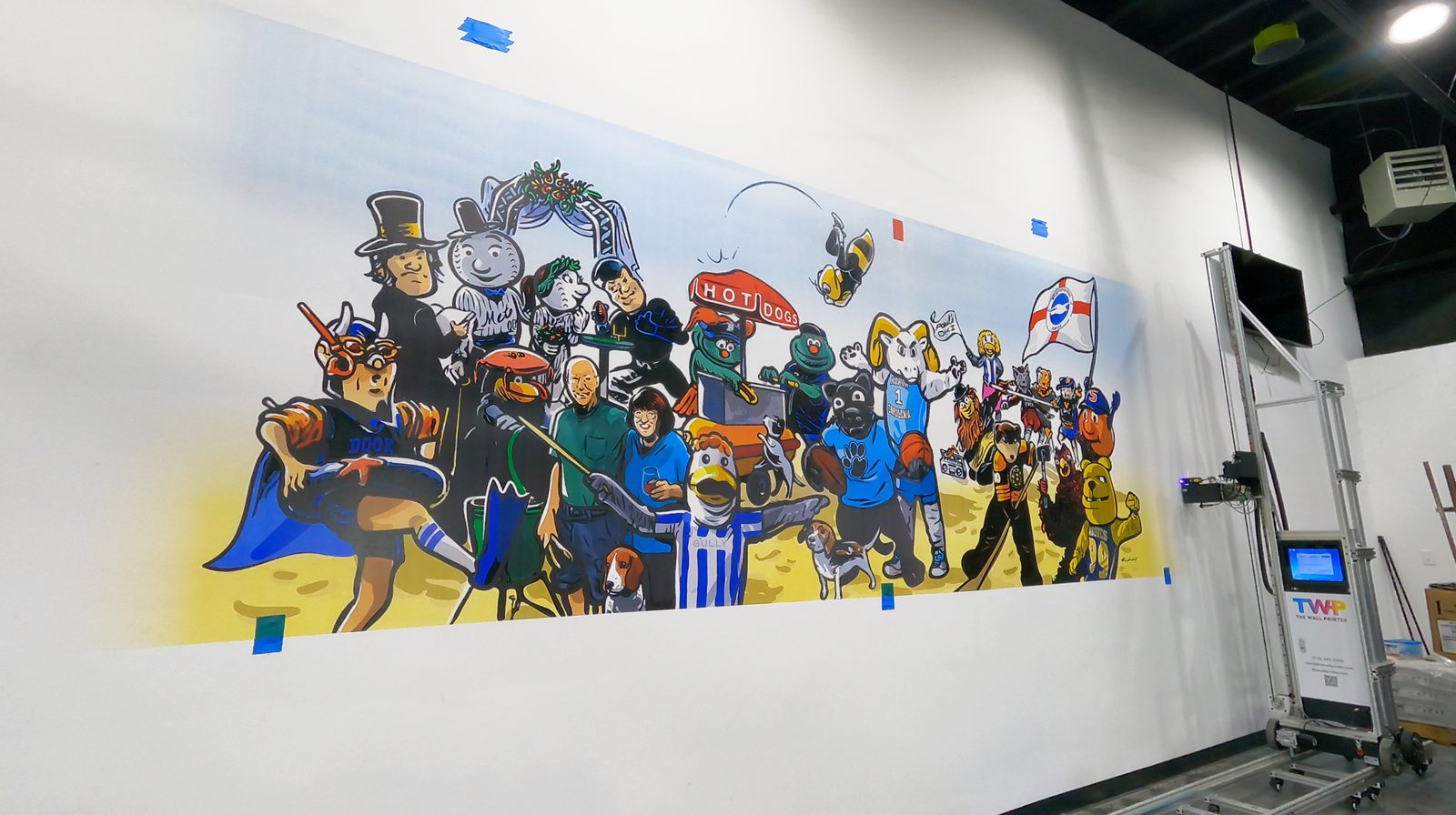 Wide character mural printed directly on an interior wall
